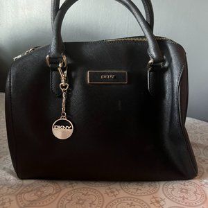 DKNY large black leather handbag gold hardware
